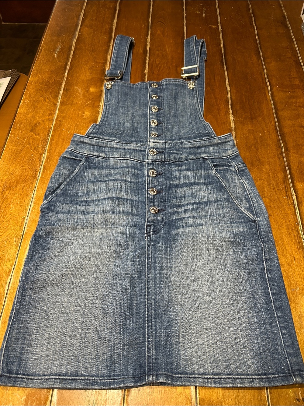 7 for all Mankind Women's Blue Denim Overall Skirt with Front Button Detail xs